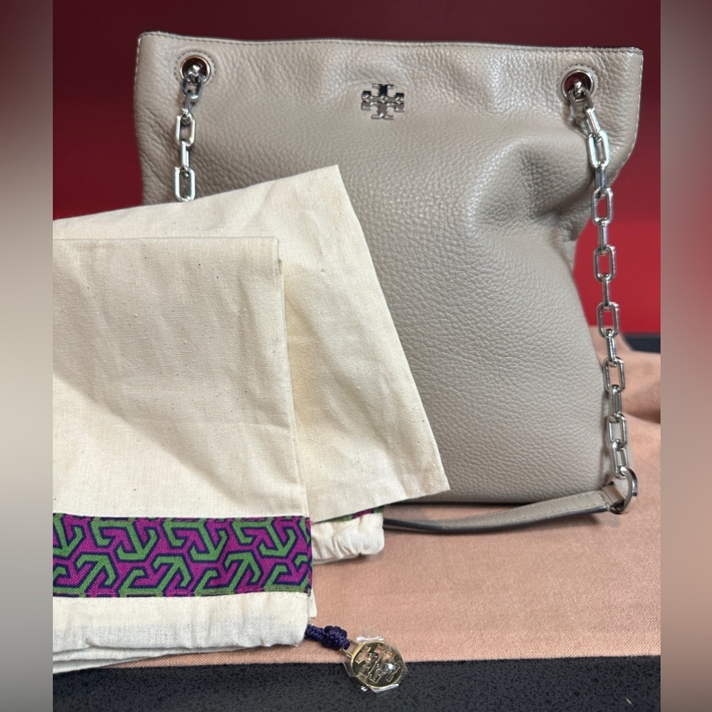 Tory Burch Gray Pebbled Leather Convertible Crossbody/Shoulder Bag with Dust Bag